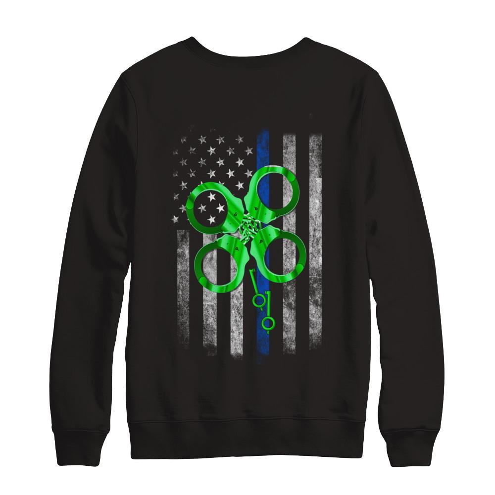Thin Blue Line Happy St Patrick's Day Clover Police-T-Shirt & Hoodie-Crewneck Sweatshirt-Black