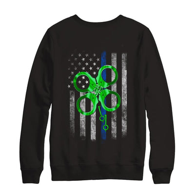 Thin Blue Line Happy St Patrick's Day Clover Police-T-Shirt & Hoodie-Crewneck Sweatshirt-Black