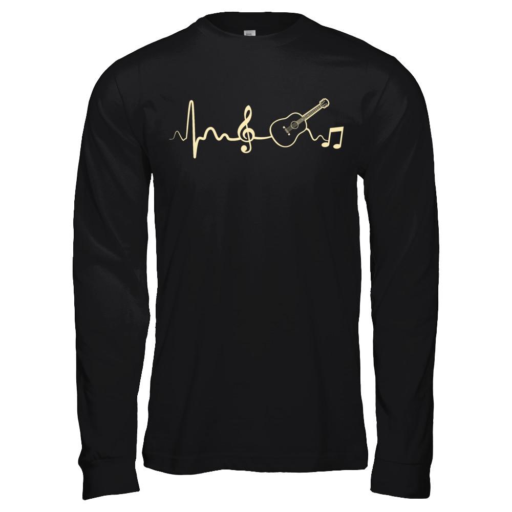 Acoustic Guitar Heartbeat-T-Shirt & Hoodie-Long Sleeve T-Shirt-Black