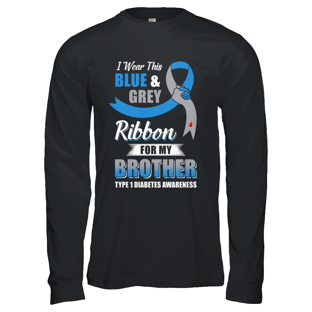 I Wear Blue And Gray For My Brother Diabetes Awareness-T-Shirt & Hoodie-Long Sleeve T-Shirt-Black