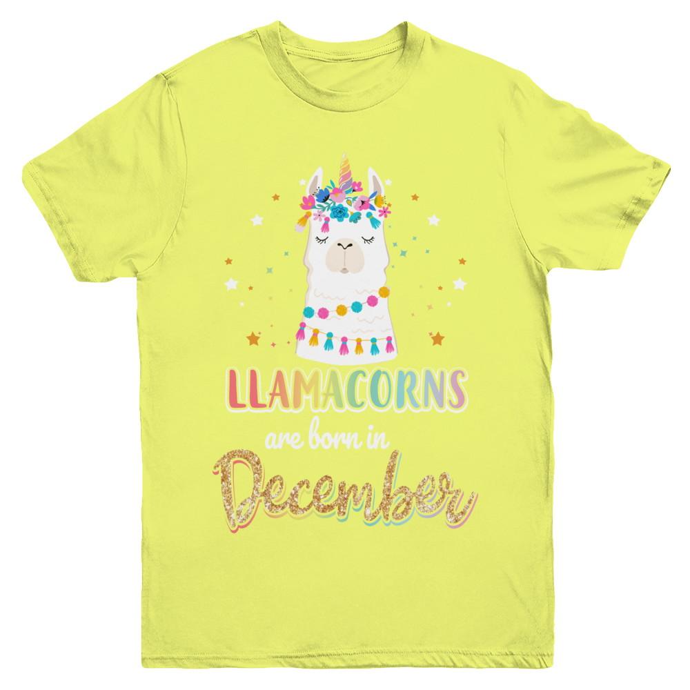 Llama Unicorn Llamacorns Born In December Birthday Gift Youth-Youth Shirt-Youth T-Shirt-Daisy