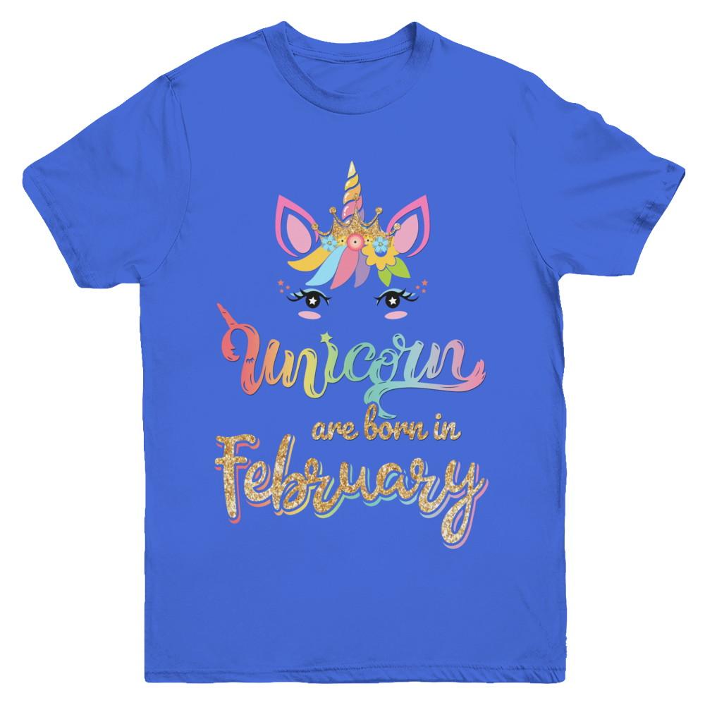 Cute Unicorns Are Born In February Birthday Gift Youth-Youth Shirt-Youth T-Shirt-Royal