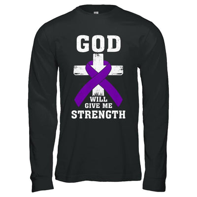 God Will Give Me Strength Purple Violet Awareness Ribbon Gift-T-Shirt & Hoodie-Long Sleeve T-Shirt-Black