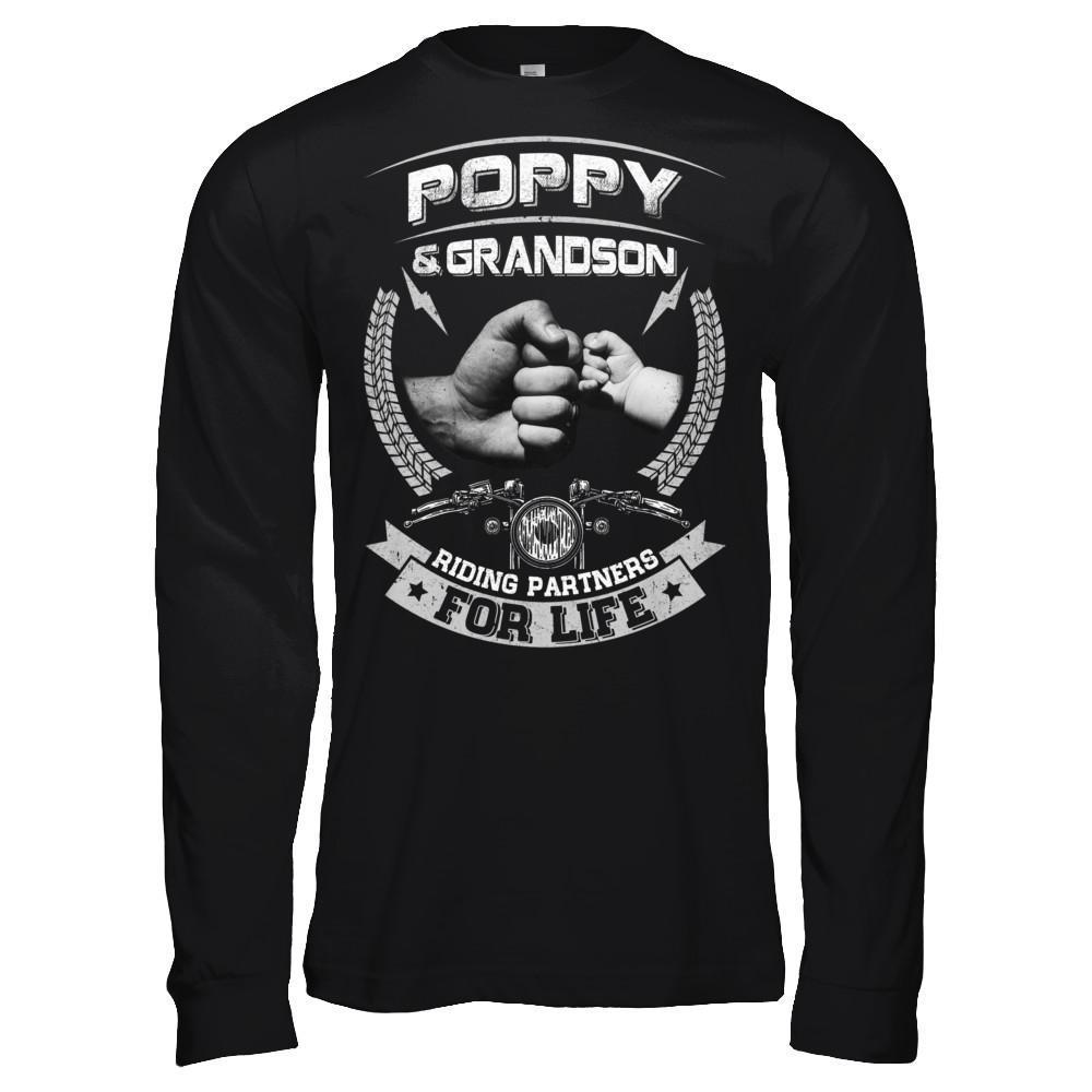 Motocross Poppy And Grandson Riding Partners For Life-T-Shirt & Hoodie-Long Sleeve T-Shirt-Black