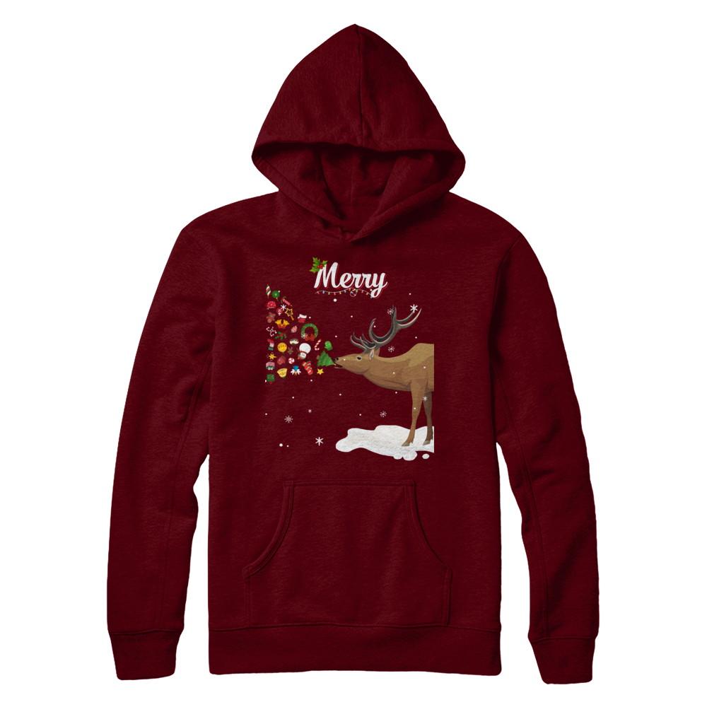 Couples Sick Reindeer Funny Ugly Merry Christmas Sweater-T-Shirt & Sweatshirt-Pullover Hoodie-Maroon