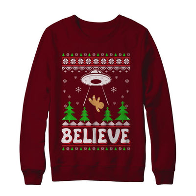 Believe UFO Gingerbread Ugly Christmas Sweater-T-Shirt & Sweatshirt-Crewneck Sweatshirt-Maroon