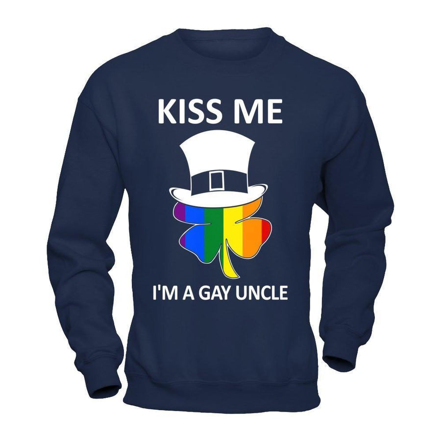 Kiss Me I'm A Gay Uncle Lgbt St Patrick's Day-T-Shirt & Hoodie-Crewneck Sweatshirt-Navy