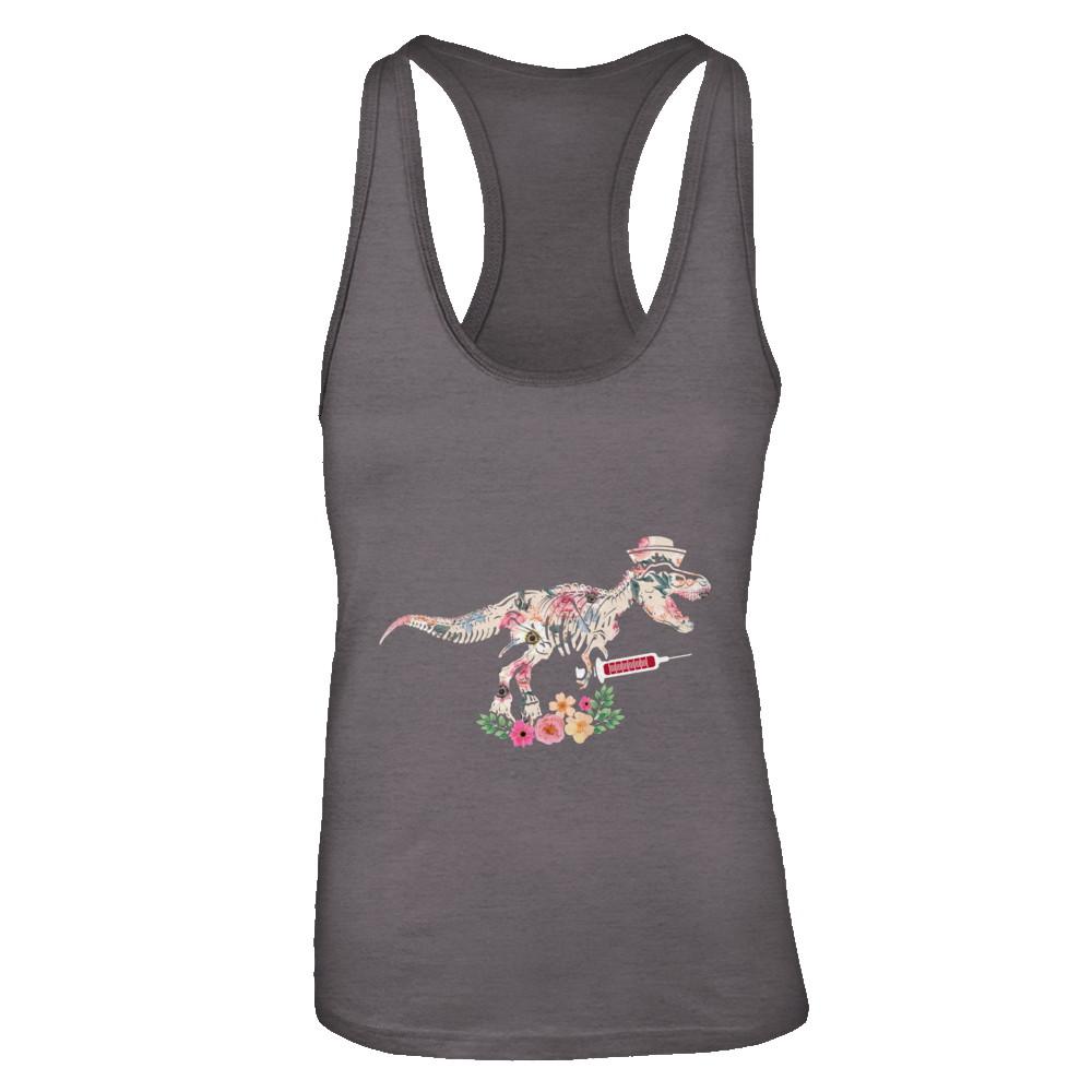 Nursing Nurse Saurus Dinosaur T-Rex-T-Shirt & Tank Top-Women's Ideal Racerback Tank-Dark Grey
