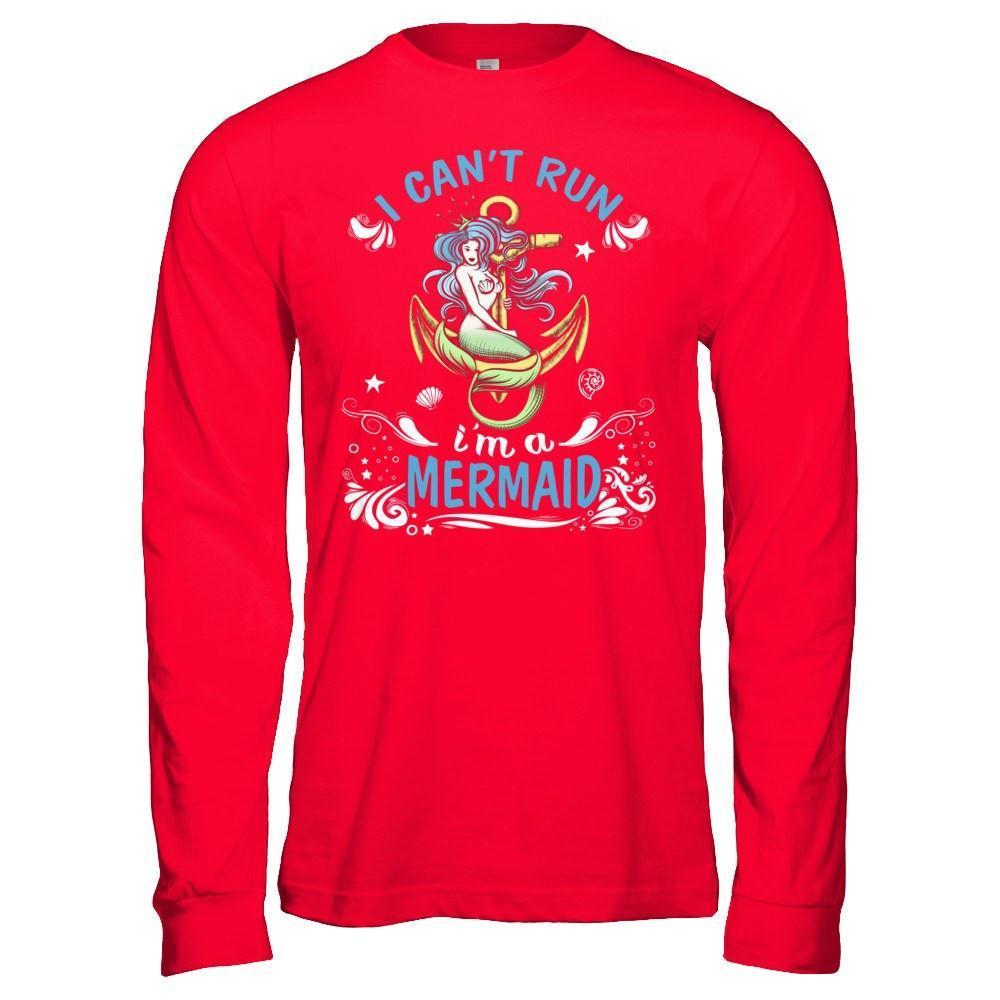 I Can't Run I'm A Mermaid-T-Shirt & Hoodie-Long Sleeve T-Shirt-Red