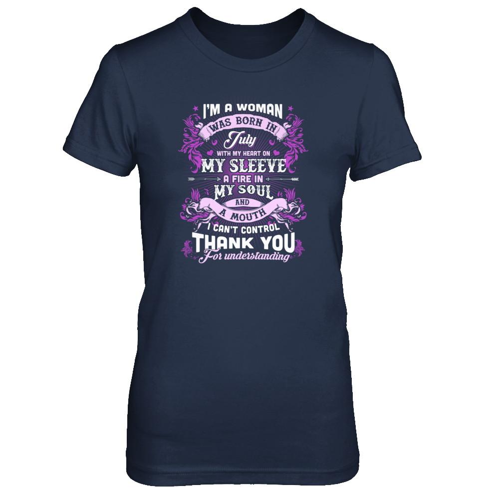 I'm A Woman Was Born In July With My Heart Birthday-T-Shirt & Tank Top-Women's T-Shirt-Navy