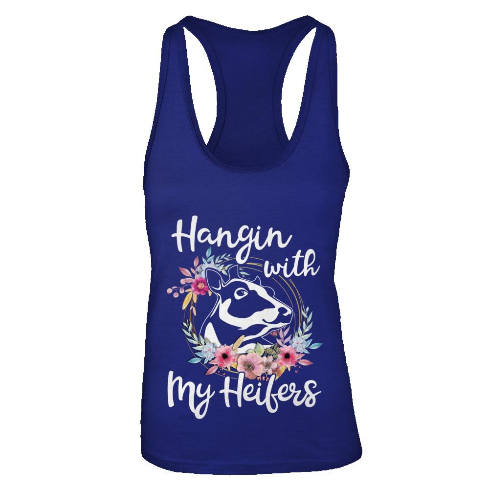 Hanging With My Heifers Flower Funny Cow Farmer-T-Shirt & Tank Top-Women's Ideal Racerback Tank-Royal