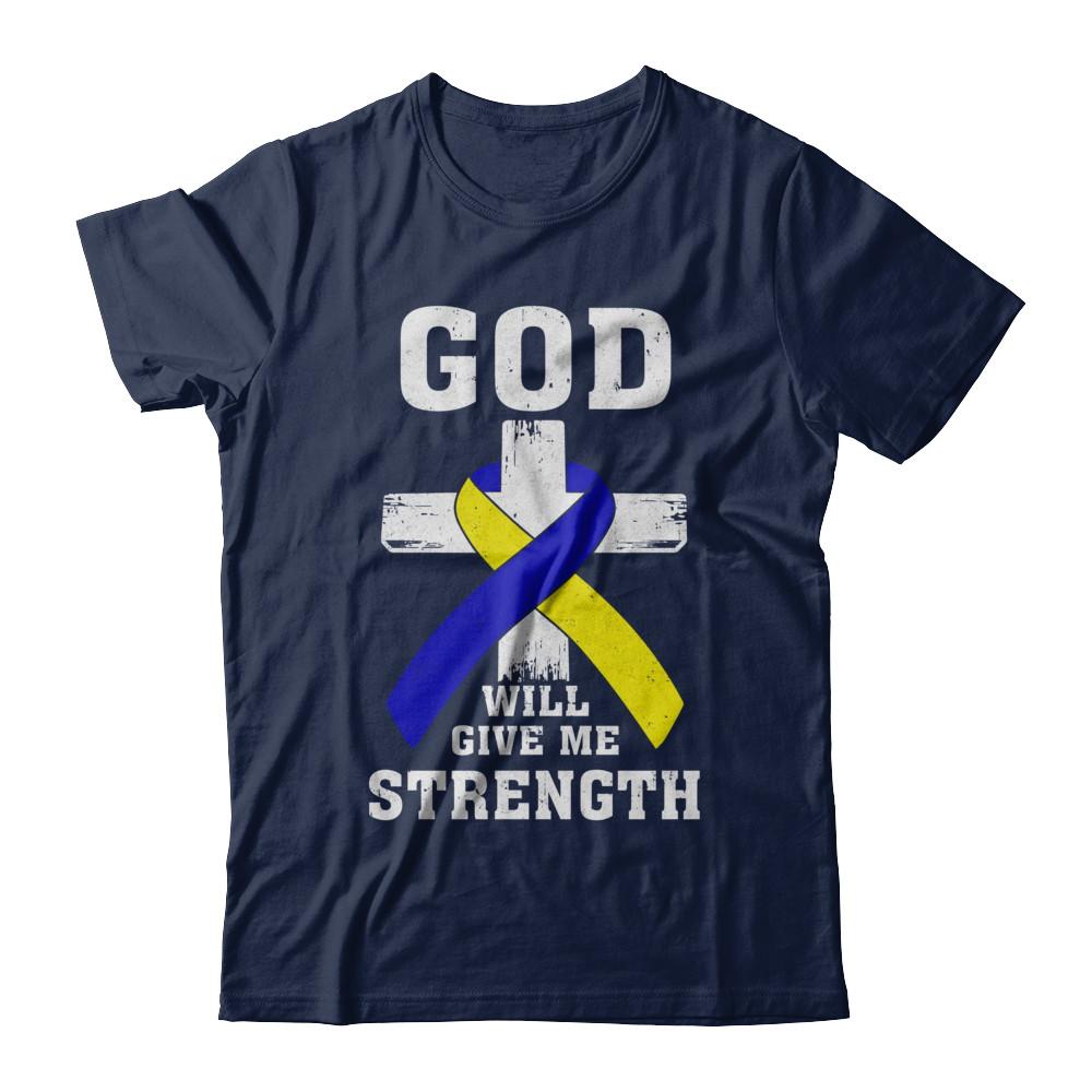 God Will Give Me Strength Down Syndrome Ribbon Gift-T-Shirt & Hoodie-Classic T-Shirt-Navy