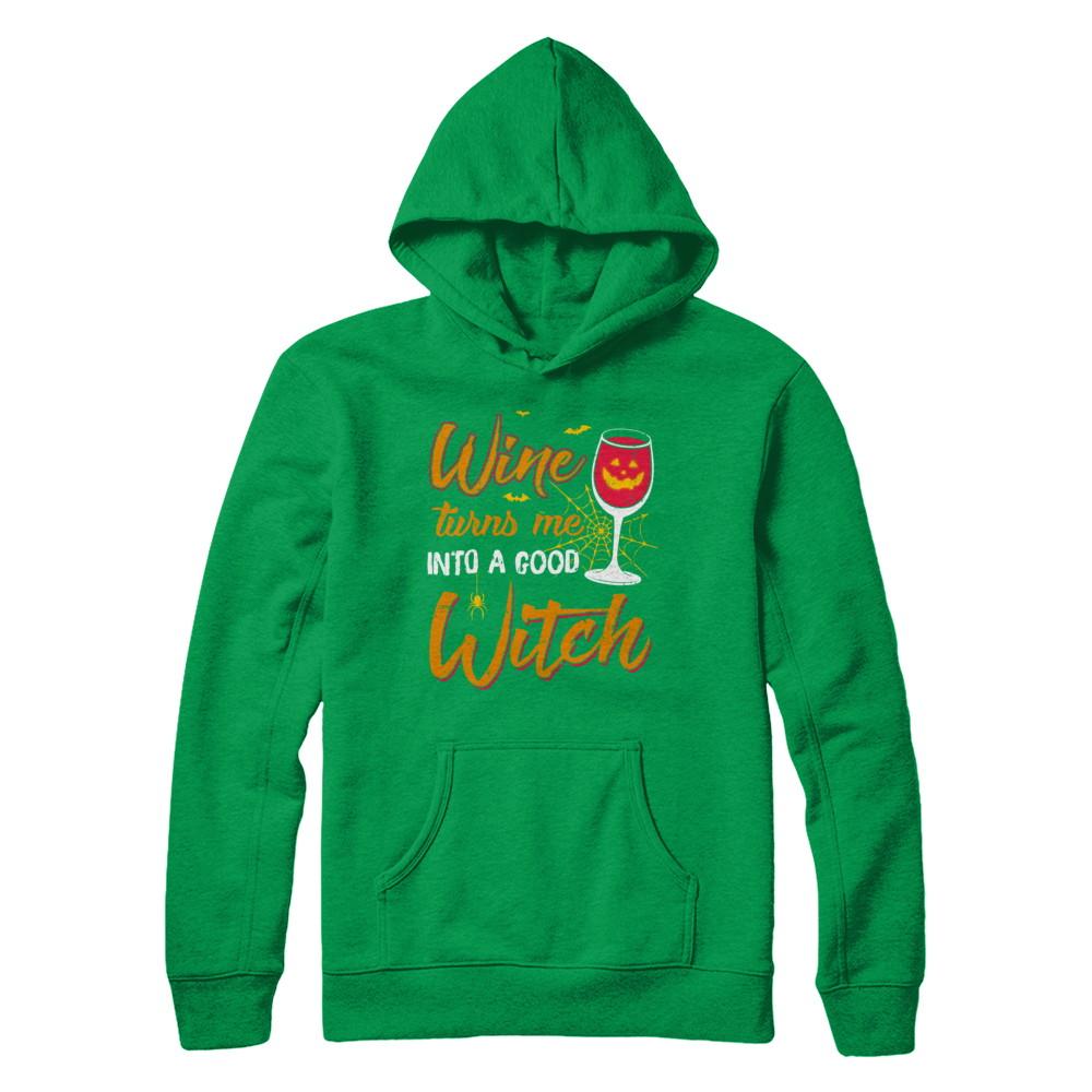 Wine Turns Me Into A Good Witch Halloween-T-Shirt & Hoodie-Pullover Hoodie-Irish Green