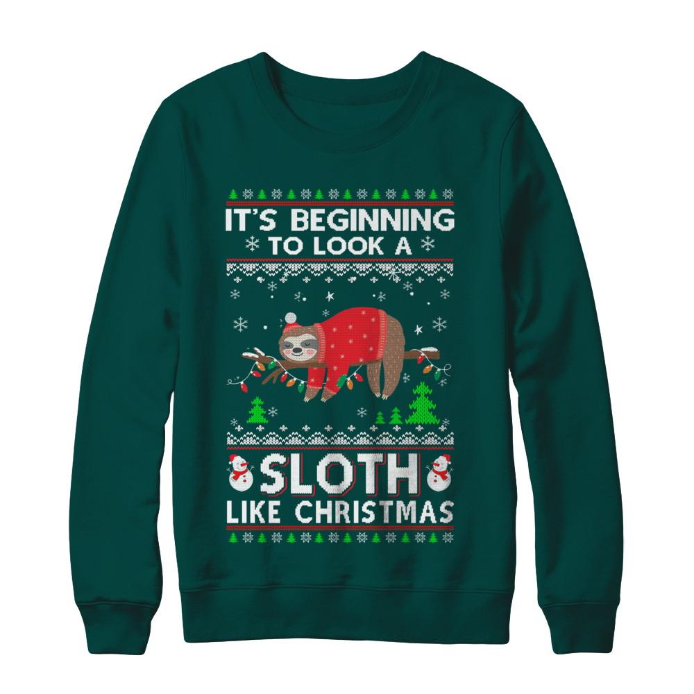It's Beginning To Look A Sloth Like Christmas Sweater-T-Shirt & Sweatshirt-Crewneck Sweatshirt-Deep Forest