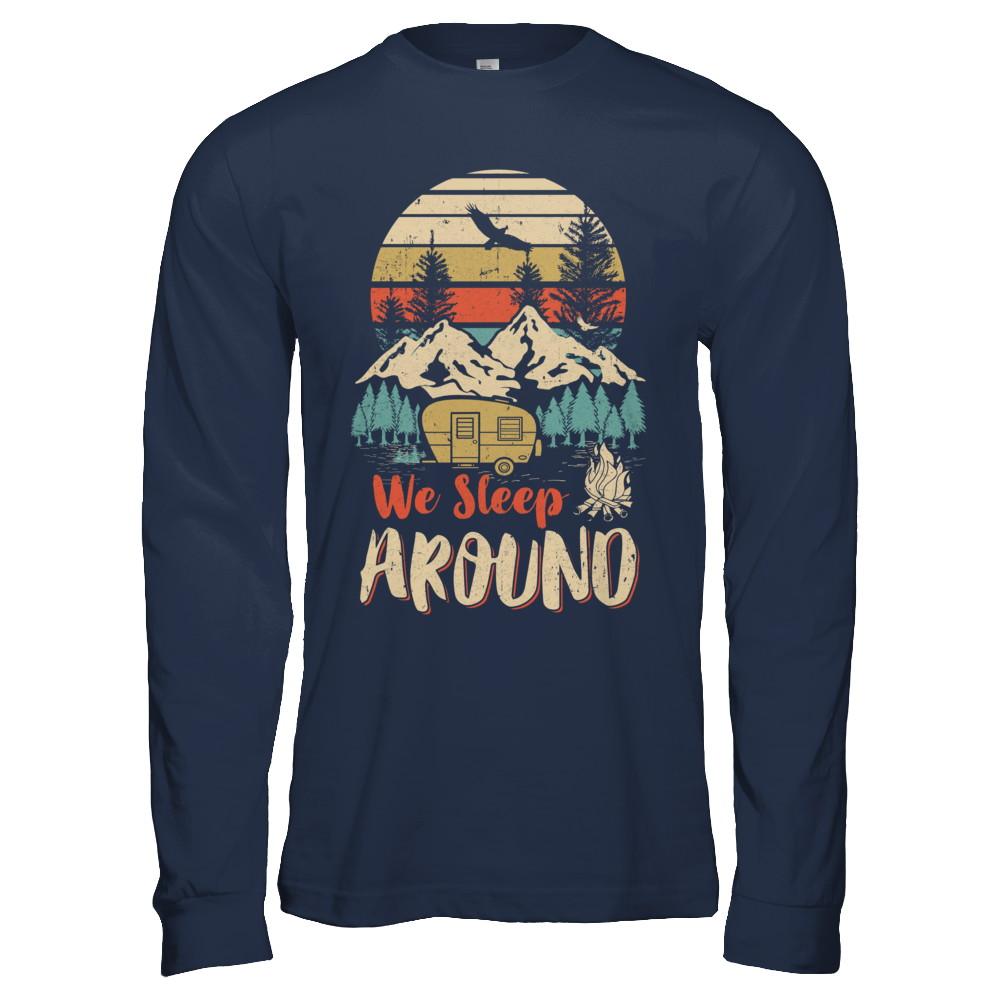 Vintage We Sleep Around Funny Husband Wife Camping-T-Shirt & Hoodie-Long Sleeve T-Shirt-Navy