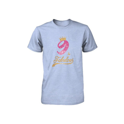 9Th And Fabulous Nine Birthday Youth-Youth Shirt-Youth T-Shirt-Blue Triblend