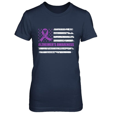 Purple Ribbon Alzheimer's Awareness US Flag-T-Shirt & Hoodie-Women's T-Shirt-Navy