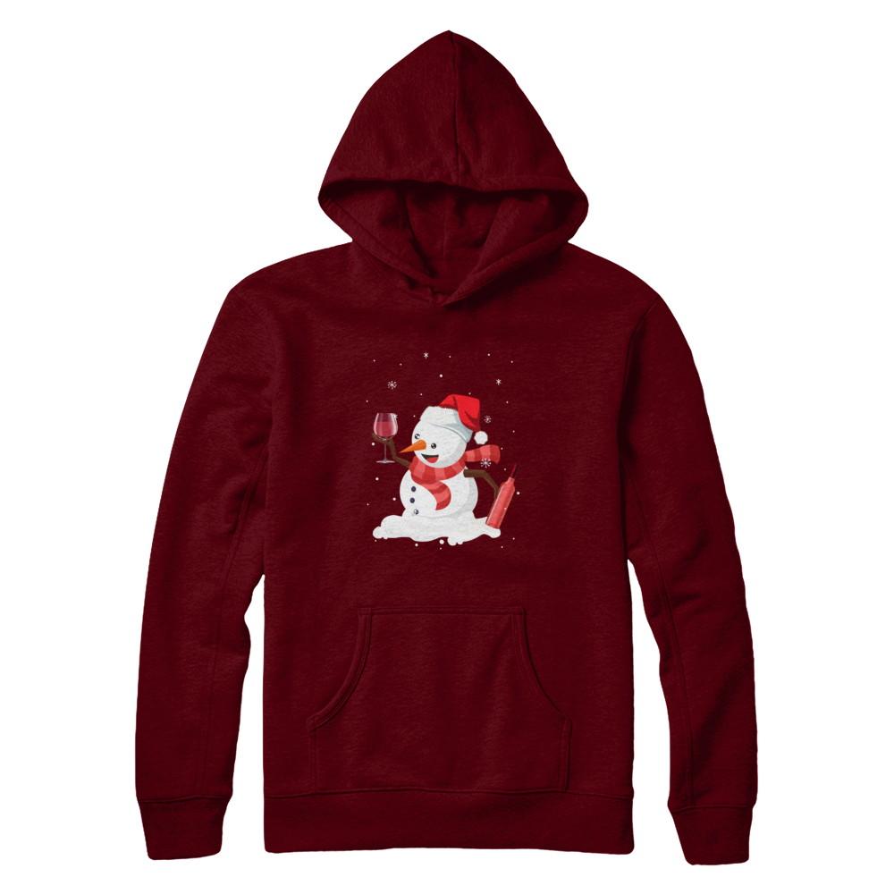Snowman Wine Drinking Wine Lovers Christmas Gift-T-Shirt & Sweatshirt-Pullover Hoodie-Maroon