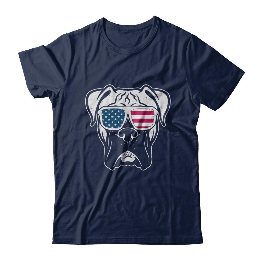 Boxer Dog American Flag Glasses 4Th Of July-T-Shirt & Hoodie-Classic T-Shirt-Navy