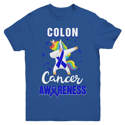 Inspirational Colon Cancer Awareness Unicorn Support Youth-Youth Shirt-Youth T-Shirt-Royal