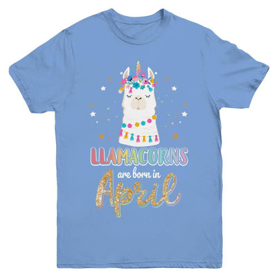 Llama Unicorn Llamacorns Born In April Birthday Gift Youth-Youth Shirt-Youth T-Shirt-Carolina Blue