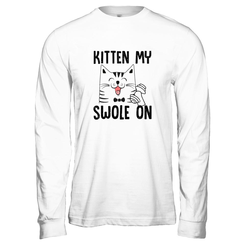 Kitten My Swole On Cat Fitness Gym-T-Shirt & Tank Top-Long Sleeve T-Shirt-Heather Grey