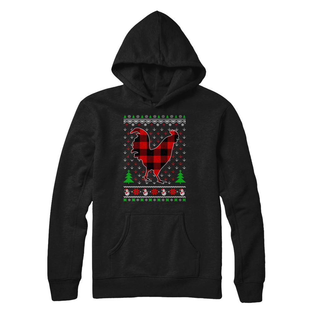 Funny Holiday Chicken Buffalo Plaid Ugly Christmas Sweater-T-Shirt & Sweatshirt-Pullover Hoodie-Black