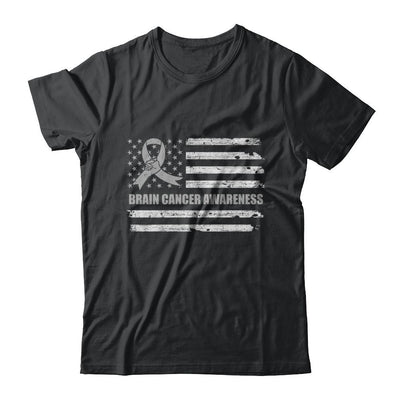 Gray Ribbon Brain Cancer Awareness US Flag-T-Shirt & Hoodie-Classic T-Shirt-Black