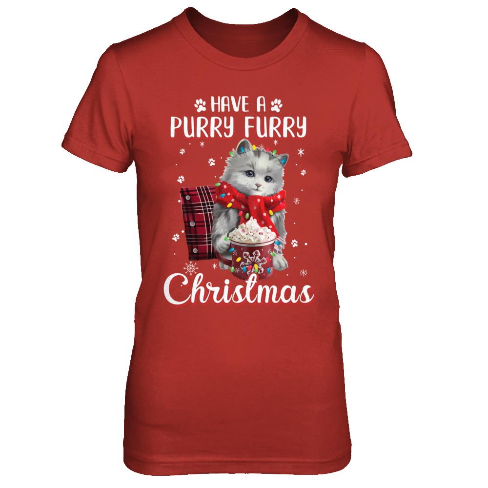 Have A Purry Furry Christmas Funny Holiday Xmas Cat-T-Shirt & Sweatshirt-Women's T-Shirt-Red
