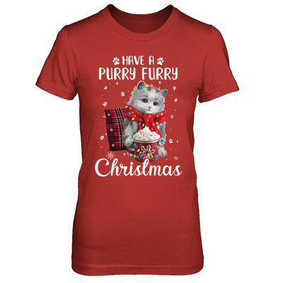 Have A Purry Furry Christmas Funny Holiday Xmas Cat-T-Shirt & Sweatshirt-Women's T-Shirt-Red