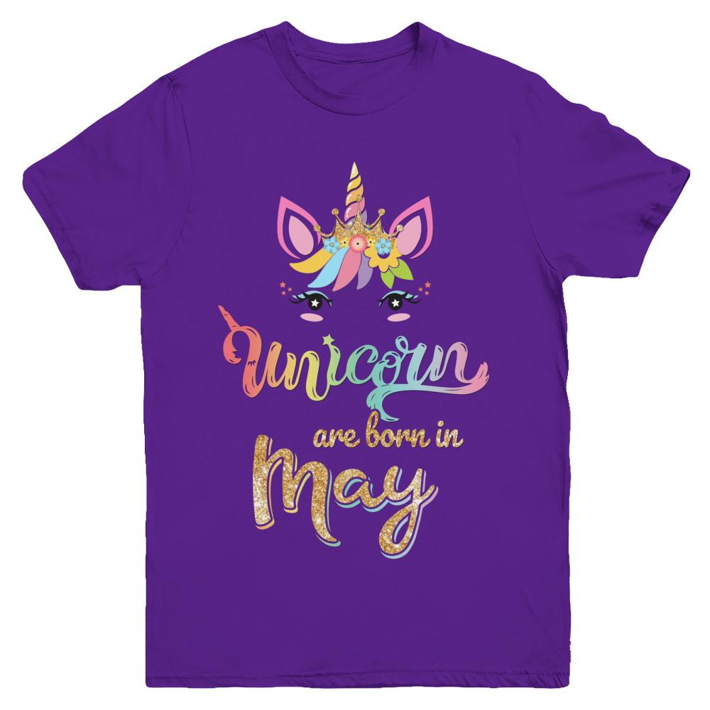 Cute Unicorns Are Born In May Birthday Gift Youth-Youth Shirt-Youth T-Shirt-Purple