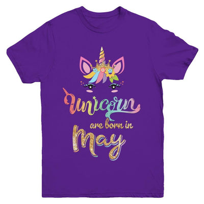 Cute Unicorns Are Born In May Birthday Gift Youth-Youth Shirt-Youth T-Shirt-Purple