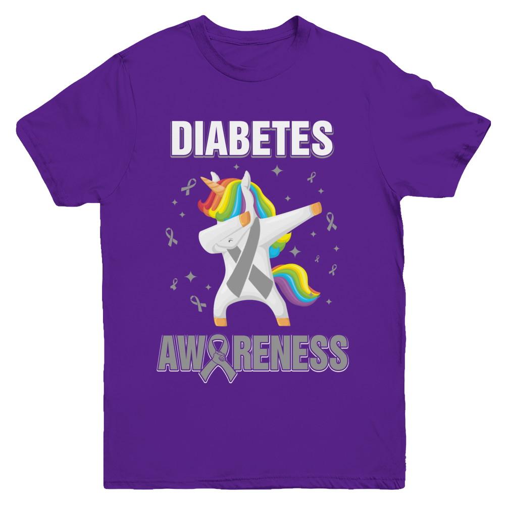Inspirational Diabetes Awareness Unicorn Support Youth-Youth Shirt-Youth T-Shirt-Purple
