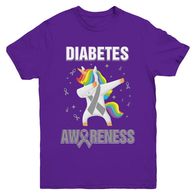 Inspirational Diabetes Awareness Unicorn Support Youth-Youth Shirt-Youth T-Shirt-Purple