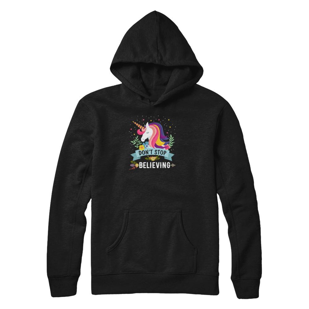 Unicorn Don't Stop Believing-T-Shirt & Tank Top-Pullover Hoodie-Black