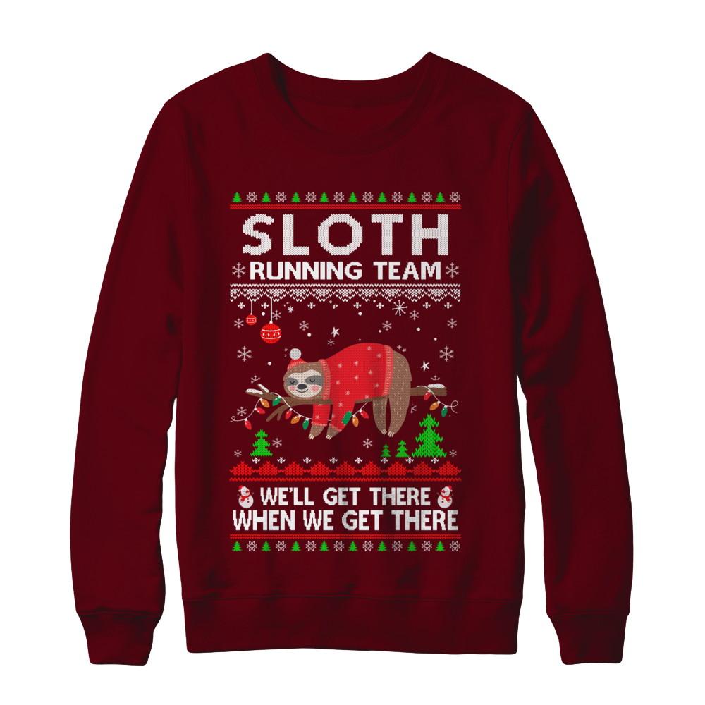 Funny Sloth Running Team Ugly Christmas Sweater Gift-T-Shirt & Sweatshirt-Crewneck Sweatshirt-Maroon