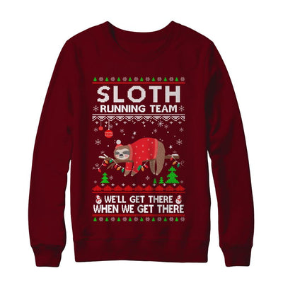 Funny Sloth Running Team Ugly Christmas Sweater Gift-T-Shirt & Sweatshirt-Crewneck Sweatshirt-Maroon
