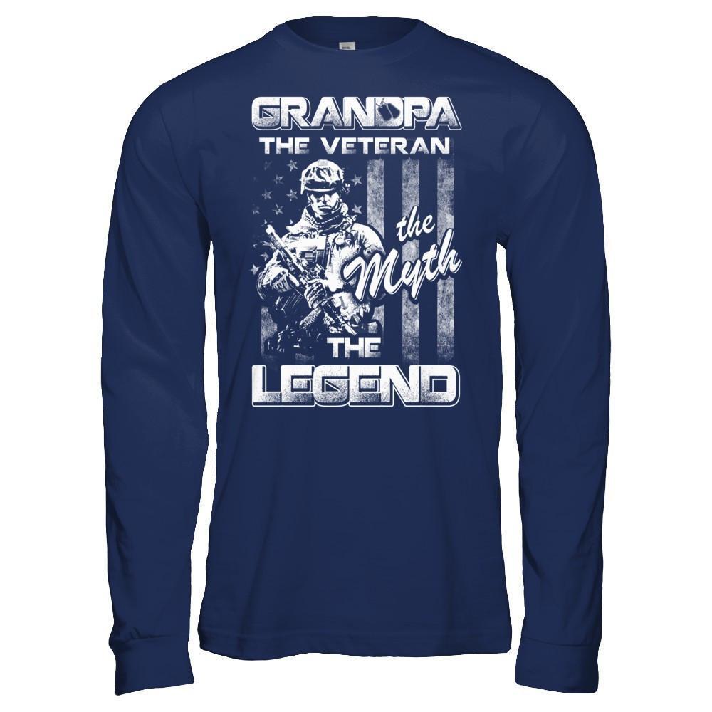 Grandpa The Veteran The Myth The Legend-T-Shirt & Hoodie-Long Sleeve T-Shirt-Navy