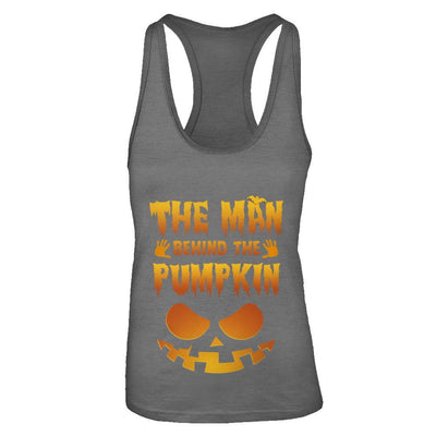 The Man Behind The Pumpkin Funny Pregnant Halloween-T-Shirt & Tank Top-Women's Ideal Racerback Tank-Dark Grey