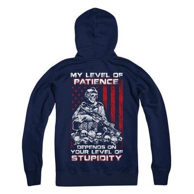 Veteran Men My Level Of Patience Depends On Your Level Of Stupidity-T-Shirt & Hoodie-Pullover Hoodie-Navy