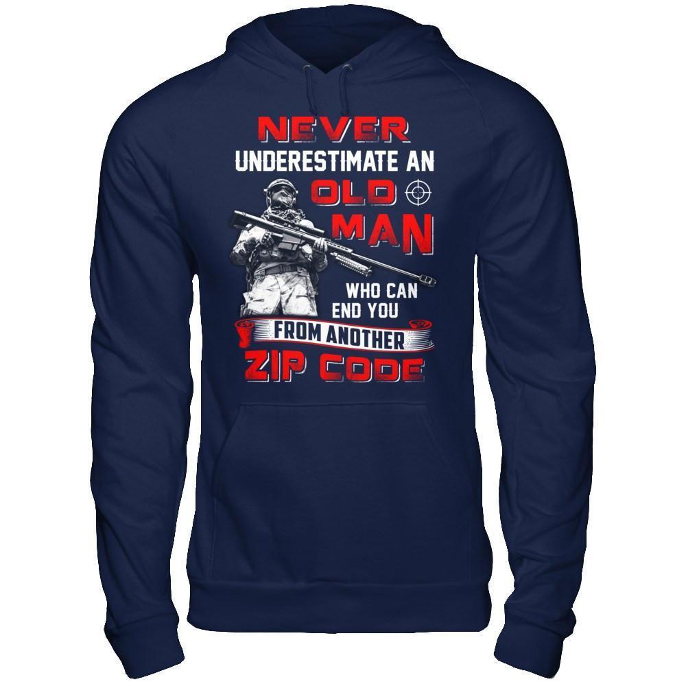Never Underestimate An Old Man Who Can End You-T-Shirt & Hoodie-Pullover Hoodie-Navy
