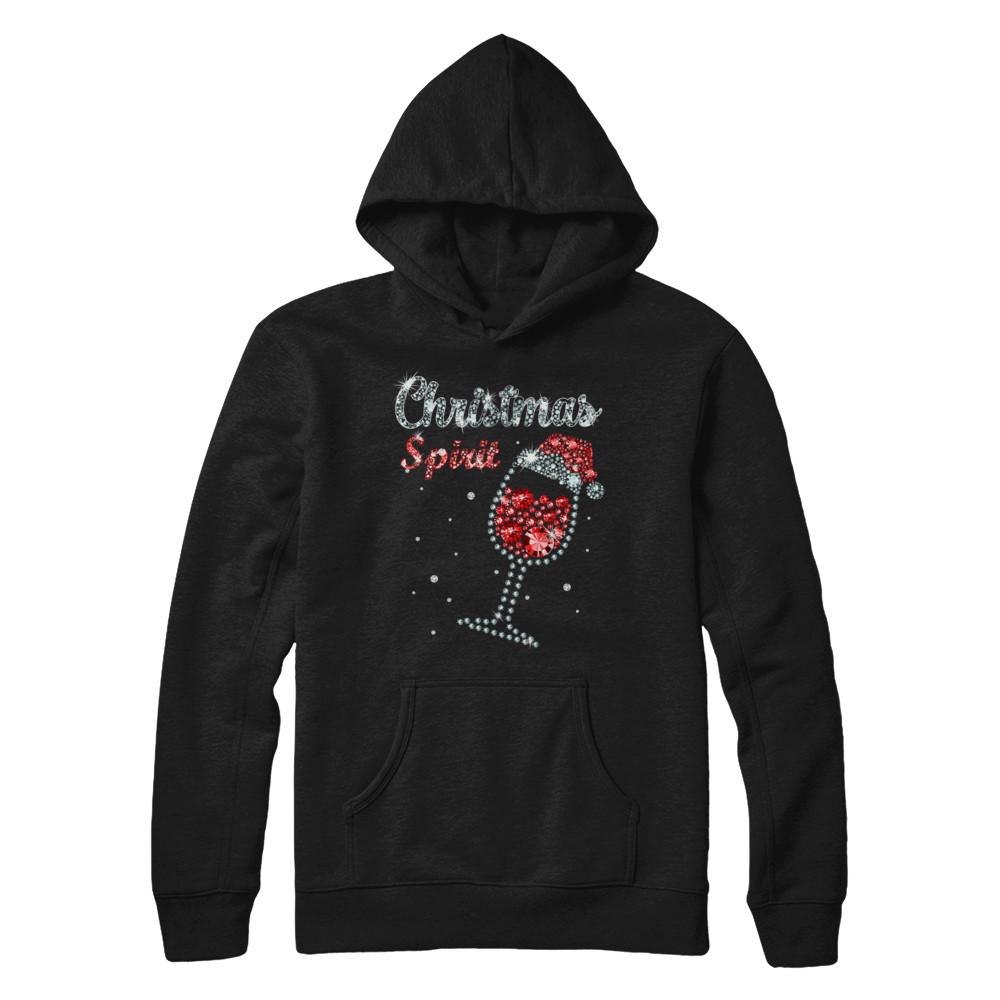Diamond Christmas Spirit Santa Hat Wine Glass-T-Shirt & Sweatshirt-Pullover Hoodie-Black