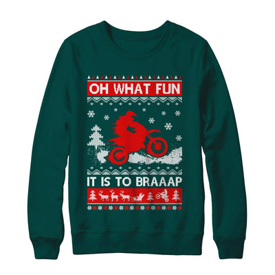 Oh What Fun It Is To Braaap Dirt Bike Ugly Christmas Sweater-T-Shirt & Sweatshirt-Crewneck Sweatshirt-Deep Forest