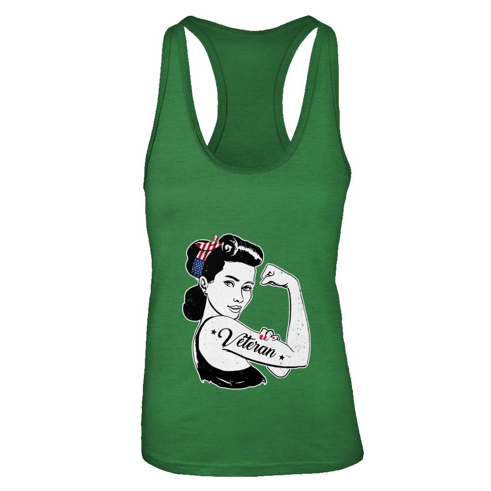 Woman Veteran Strong Girl America 4Th July-T-Shirt & Tank Top-Women's Ideal Racerback Tank-Kelly Green