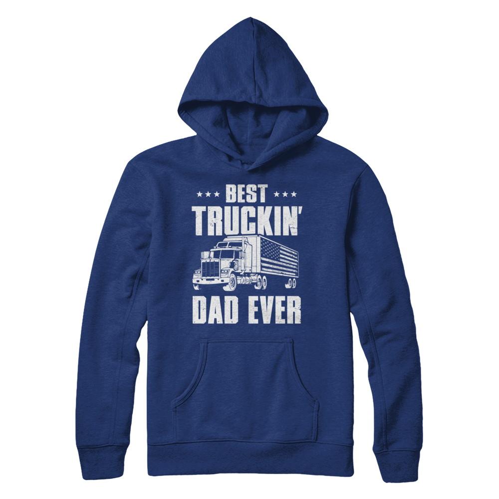 Best Truckin' Dad Ever American Flag Trucker Fathers Day-T-Shirt & Hoodie-Pullover Hoodie-Deep Royal