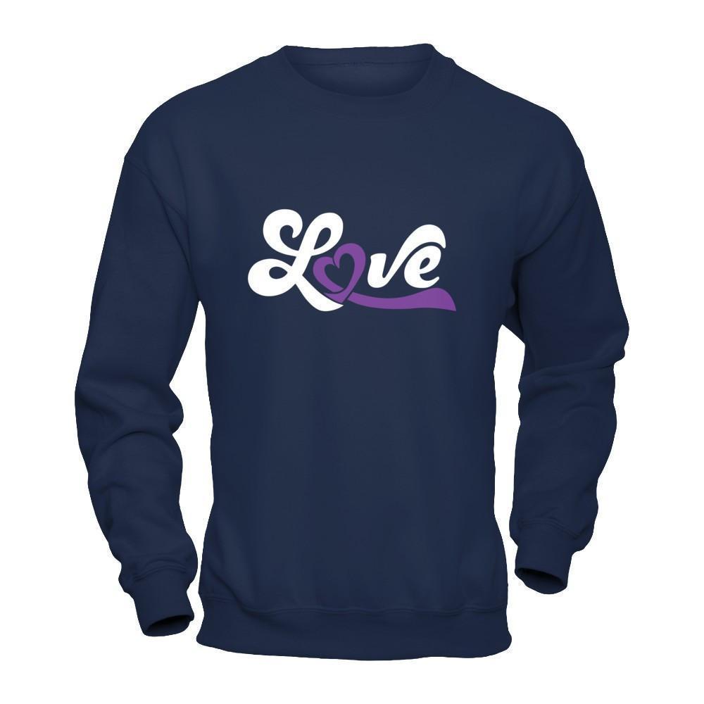 Love Purple Awareness Ribbon-T-Shirt & Hoodie-Crewneck Sweatshirt-Navy