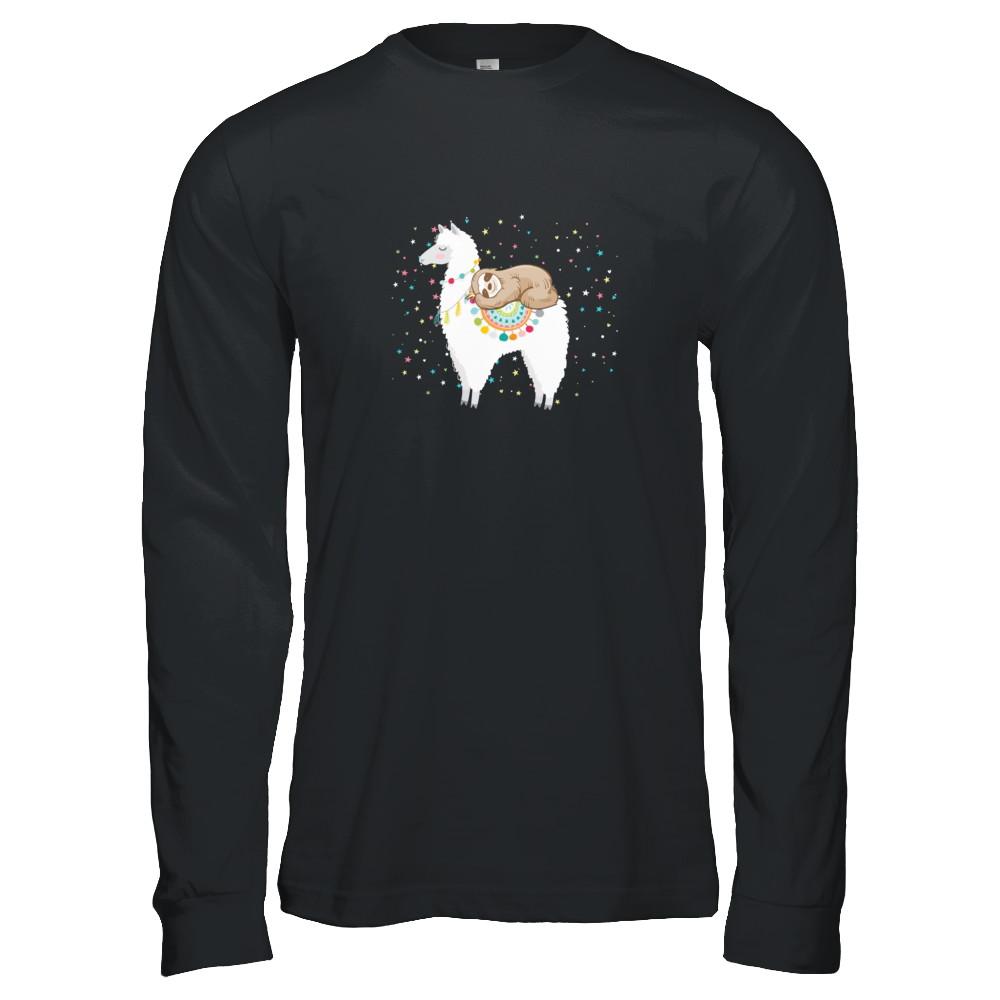 Funny Sloth Riding Llama Lover-T-Shirt & Tank Top-Long Sleeve T-Shirt-Black