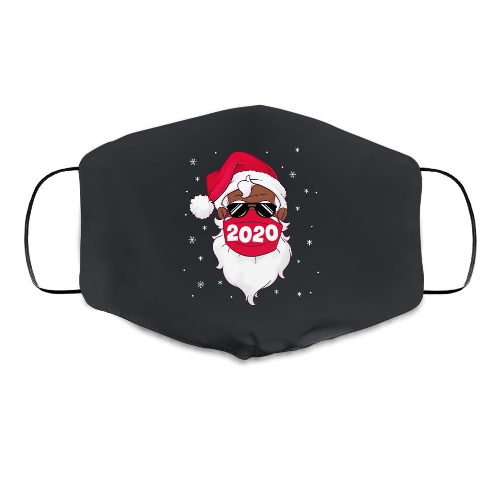 African American Santa Black Christmas Santa Wearing Mask Cloth Face Mask-Cloth Face Mask-Cloth Face Mask-Black