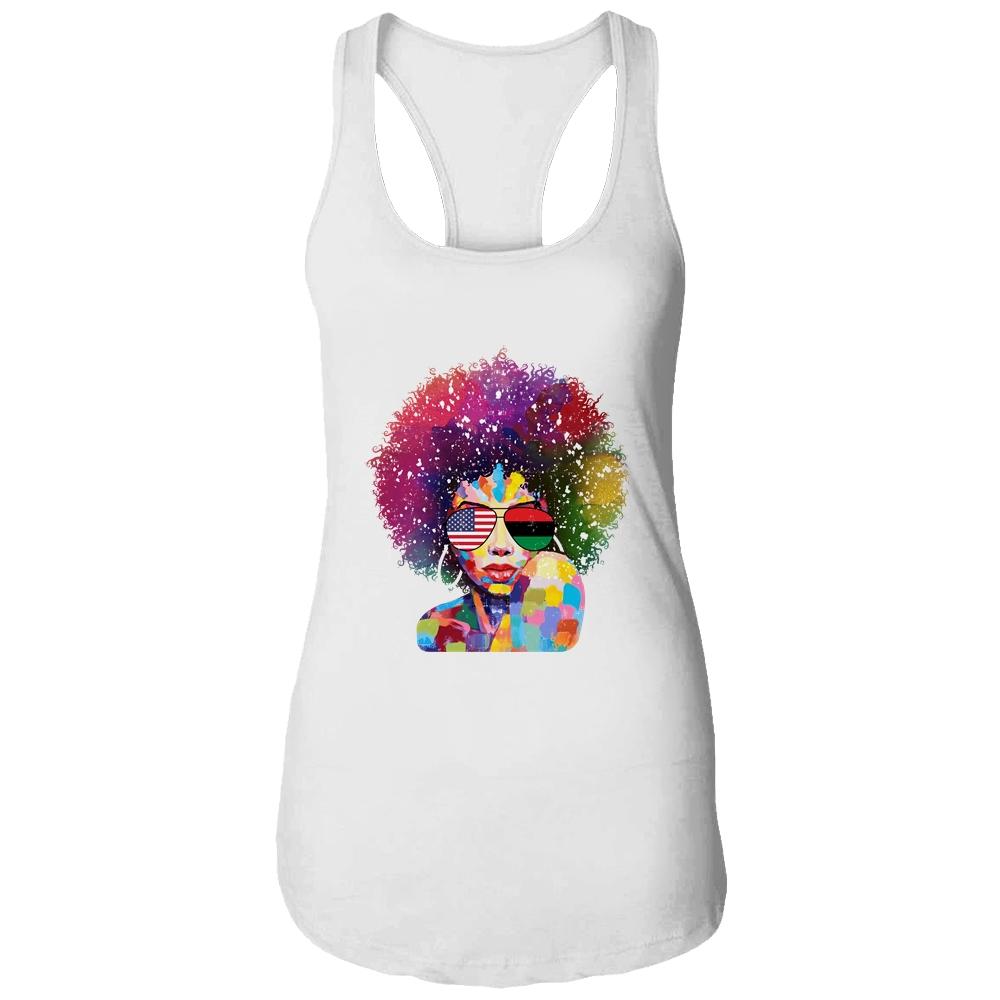 Afro Women Black Queen African American Melanin Queen-T-Shirt & Tank Top-Women's Ideal Racerback Tank-White