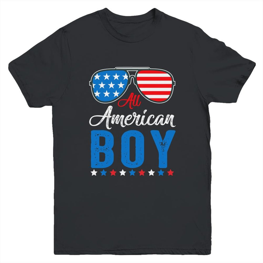 All American Boy 4th Of July Boy Kids Teens Sunglasses Youth-Youth Shirt-Youth T-Shirt-Black